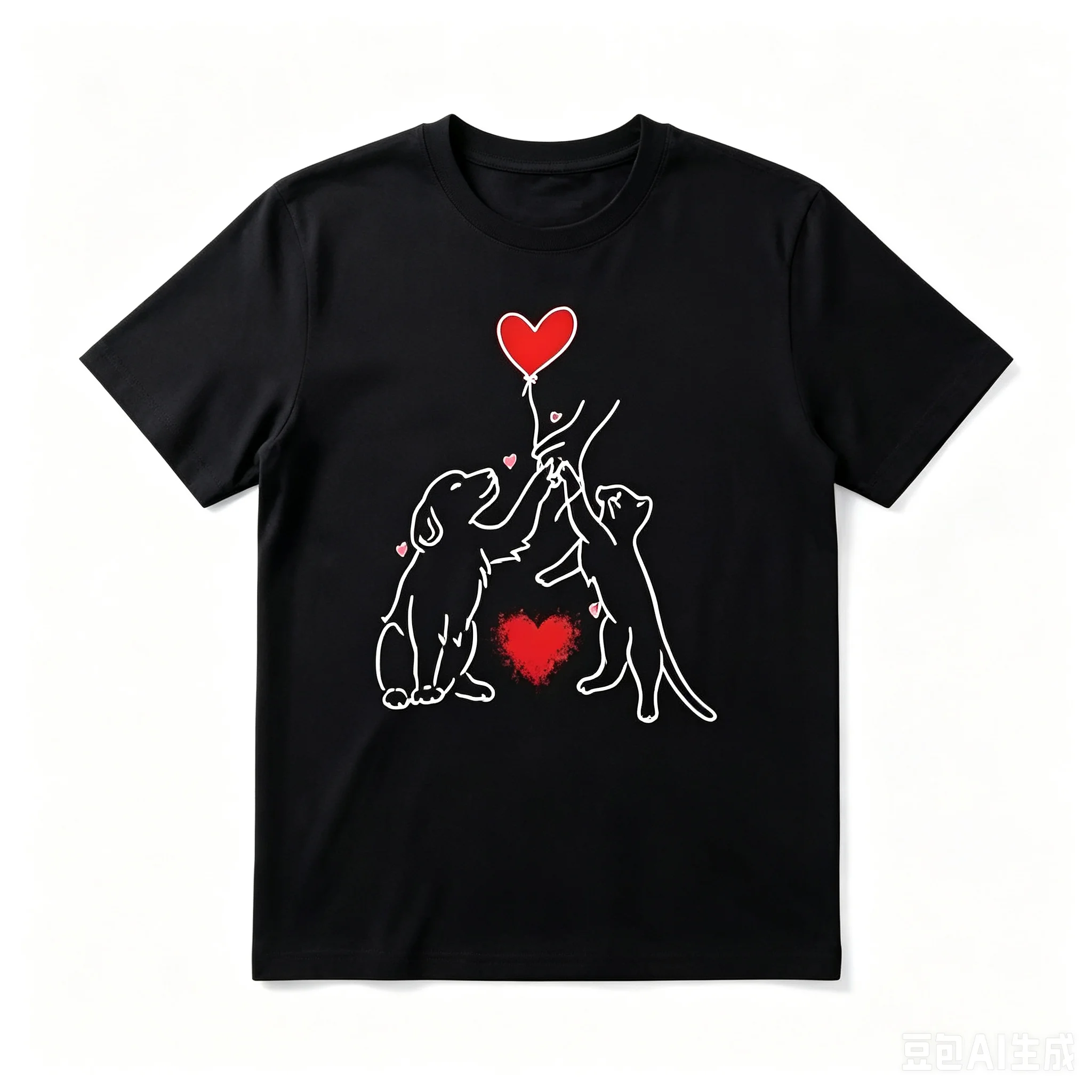 Men Women Dog Lovers Heart Balloon Graphic T Shirt Soft Short Sleeve Minimalist Line Art Tees Streetwear Daily Valentine's Day Gift Tops