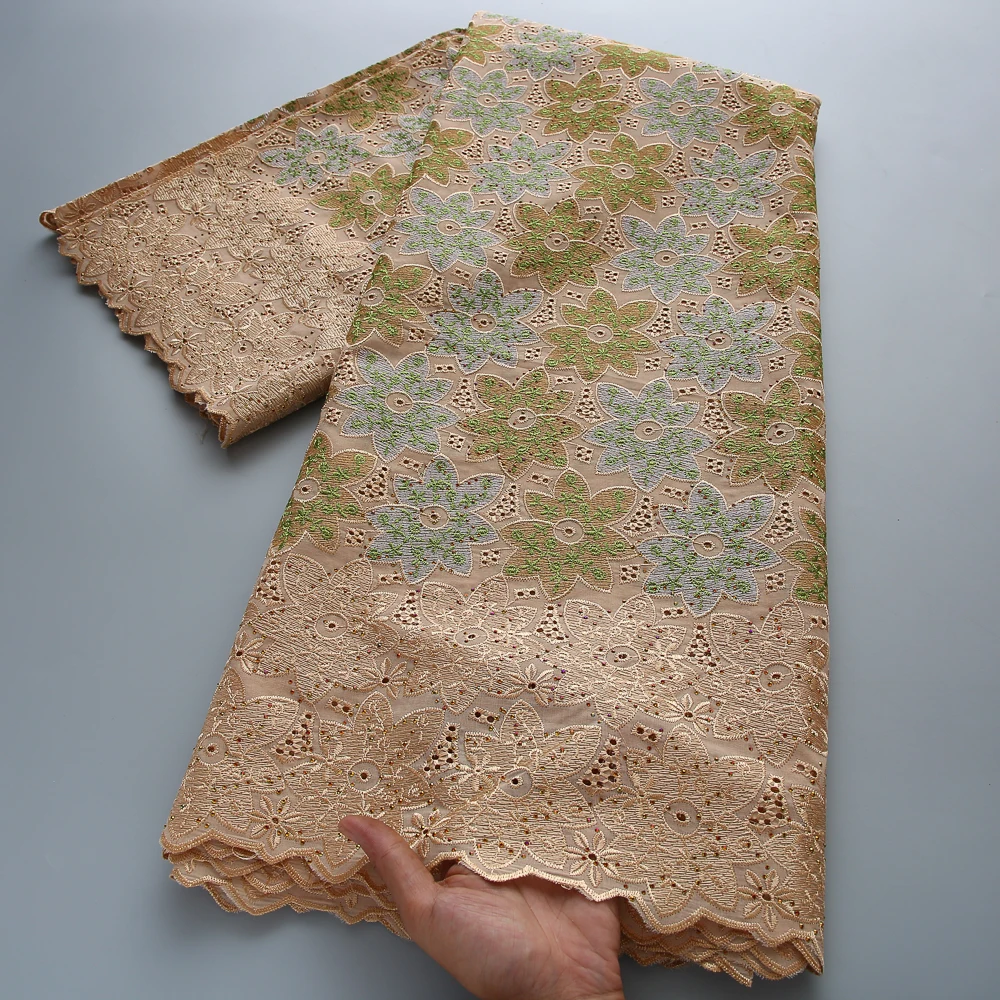 Smooth African Cotton Lace Fabric 5 Yards 2025 Swiss Voile High Quality Nigerian Cotton Lace Fabric For Sew Diy Men Cloth 4990