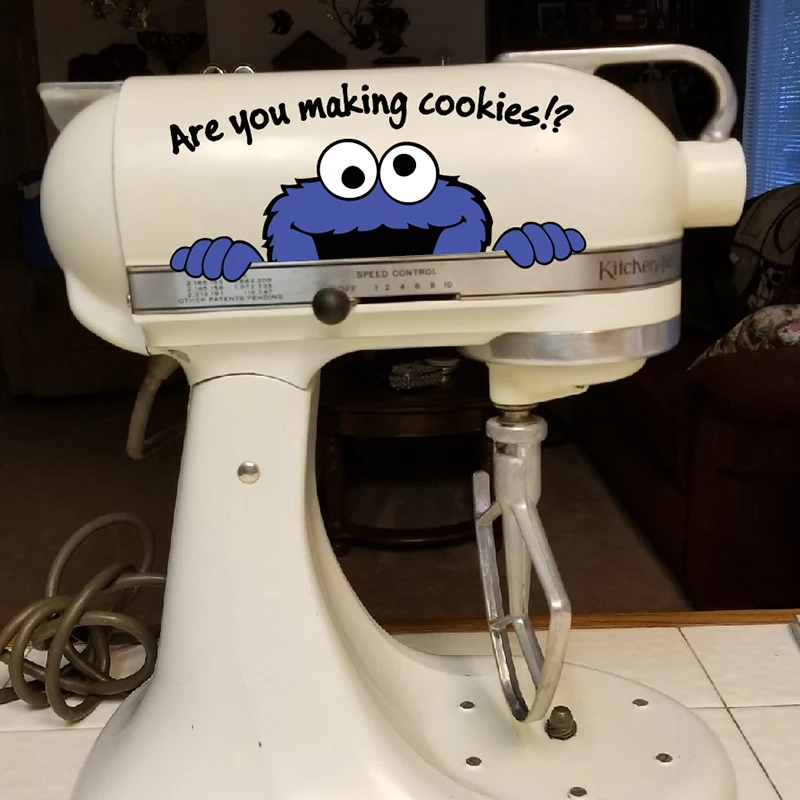 Krümelmonster Machen Sie Kekse? Vinyl-Aufkleber für KitchenAid Mixer Dekor, lustige Peekaboo-Monster-Aufkleber