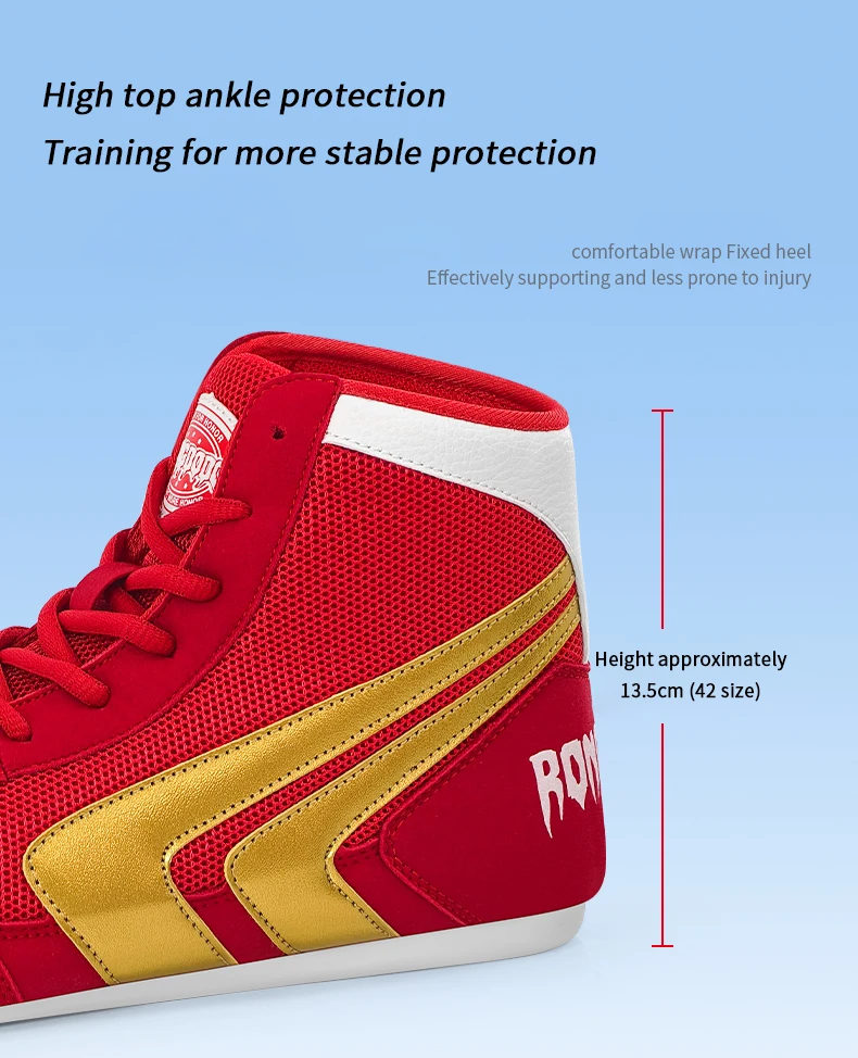 Wrestling-Schuhe für Männer und Frauen, atmungsaktive Mesh-High-Top-Boxschuhe, leichte, rutschfeste Trainingsschuhe mit Knöchelstütze – Detail 7