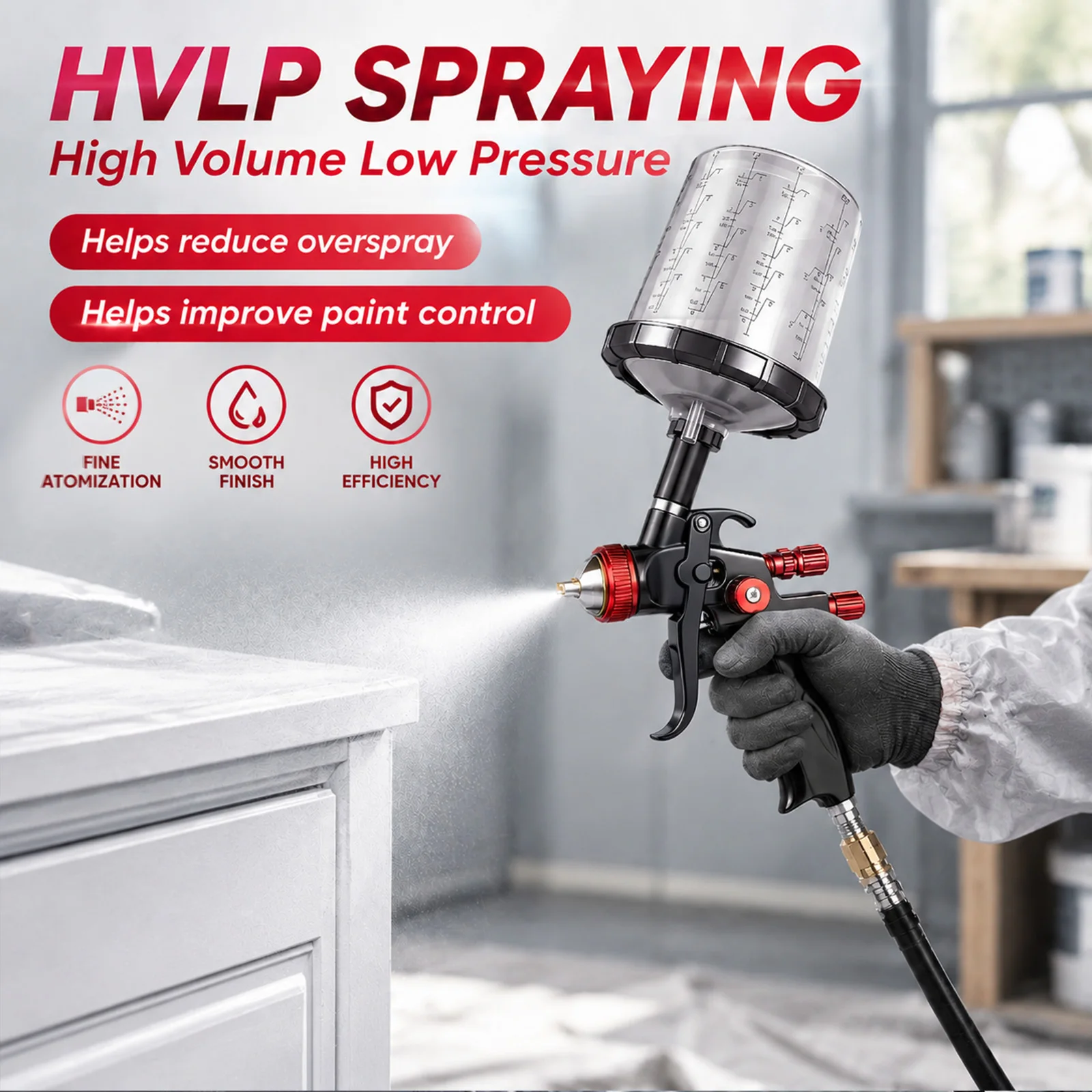 HVLP 819C Spray Guns Kit 1.4/1.7/2.0mm Nozzles 10 x 650ml Disposable Cups Airbrush Air Gauge Filter Car Automotive Furniture