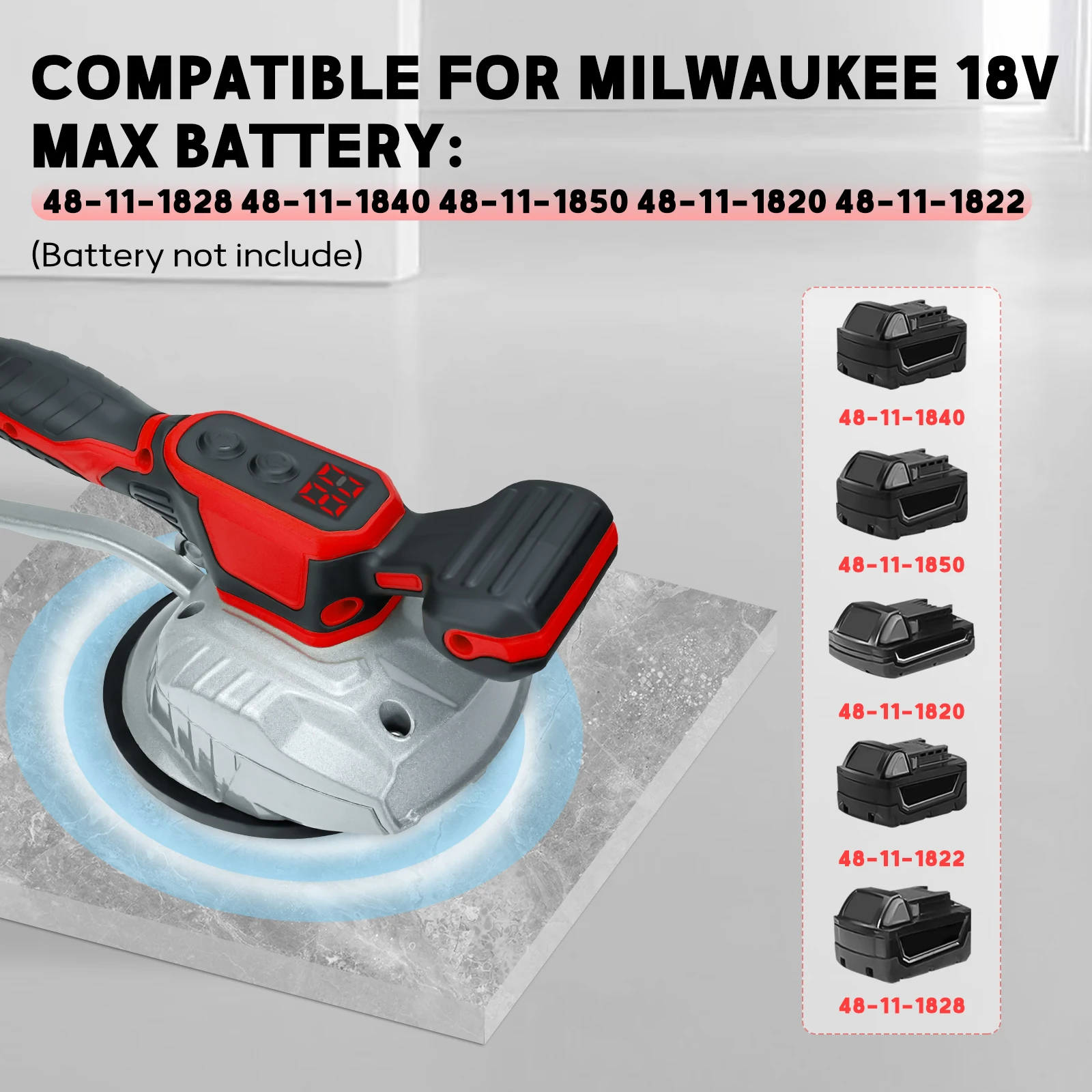 Cordless Tile Vibration Leveling Machine Digital Display 8 Adjustable Speed Tiler Vibrator for Milwaukee Battery (No Battery)