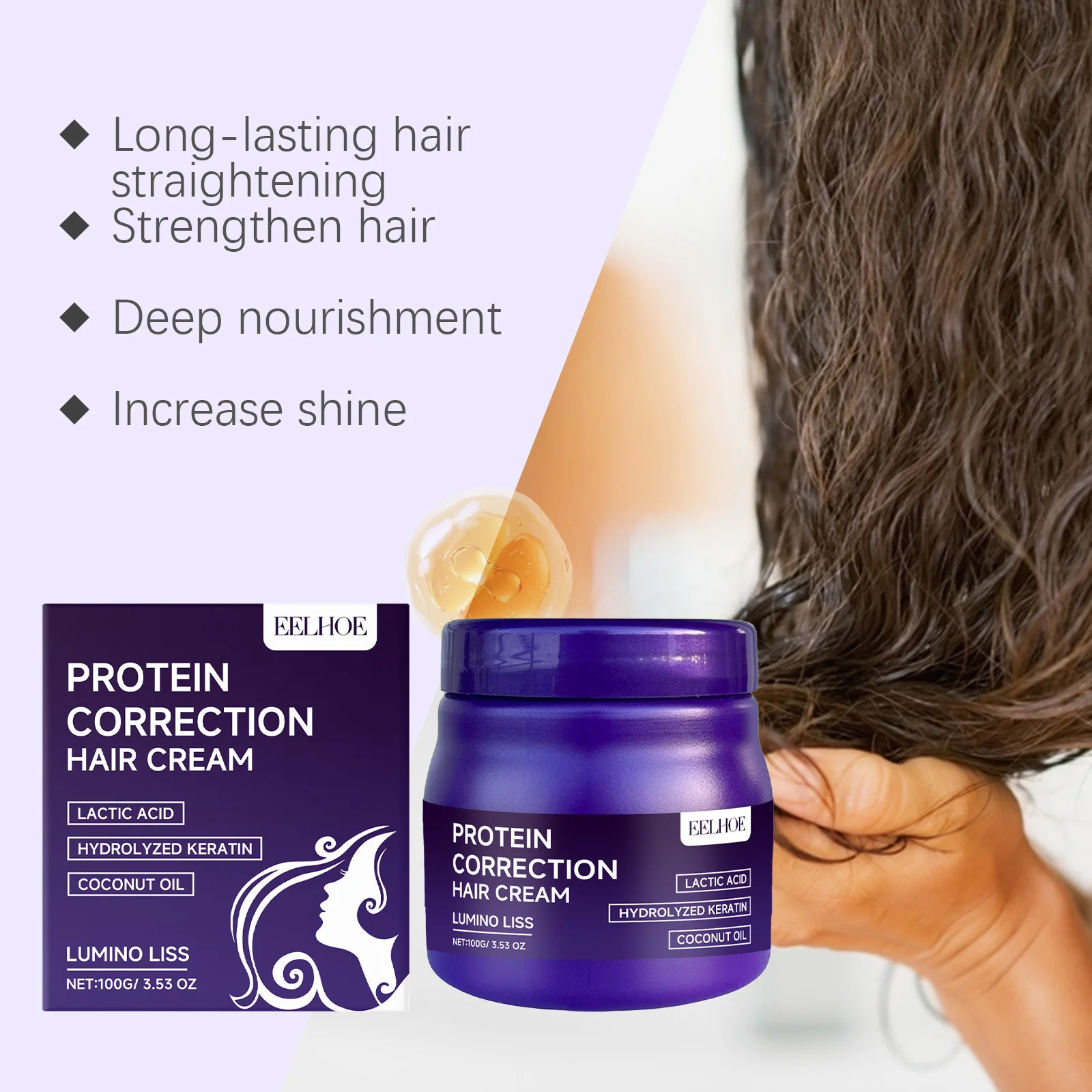 Protein Hair Straightening Cream with Silk Shine Technology Smooth Frizz Hair Intensive Dry Damaged Repair Keratin Hair Treatment Hydrating Hair Mask view 8