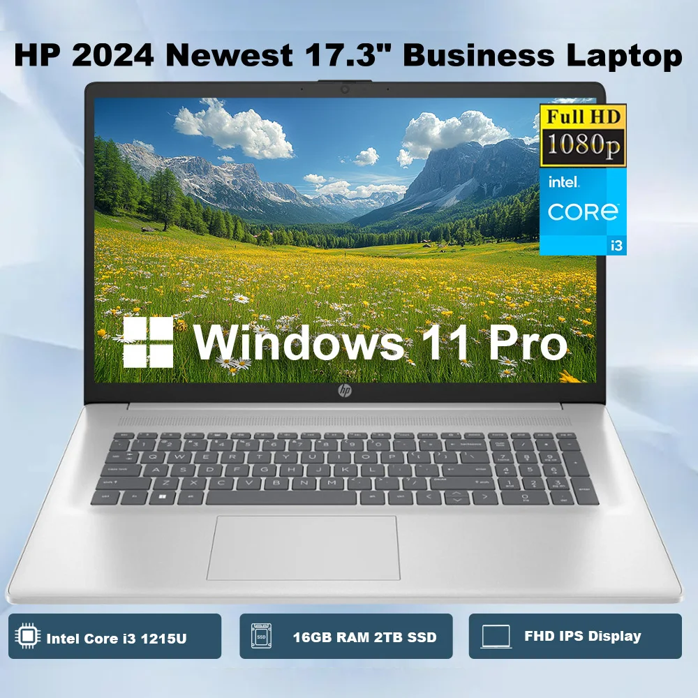 HP 2024 Laptop bisnis 17.3 ", Laptop IPS FHD, Intel Core i3 1215U, RAM 16GB SSD 2TB, grafis Intel UHD, Windows 11 Pro