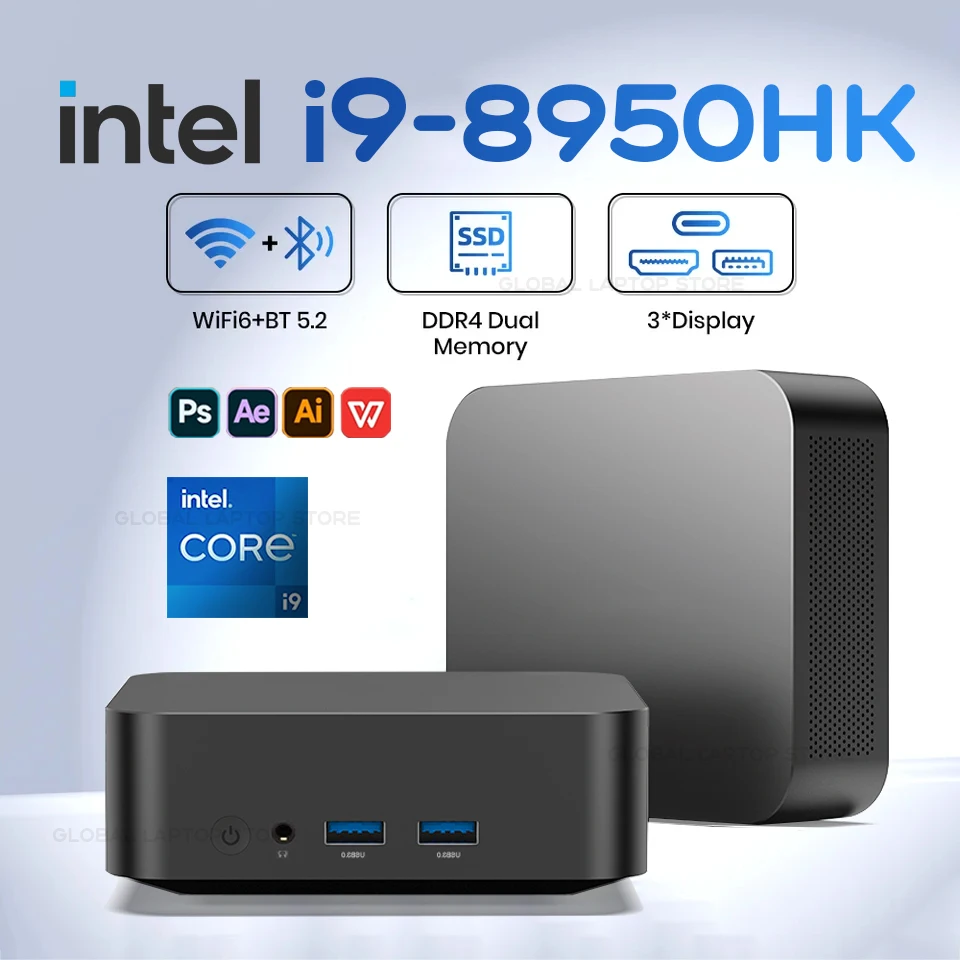 Mini PC con Windows 11, Intel Core i9 8950HK/i3 6100U, 16GB de RAM, 1TB/2TB SSD, Computadora Portátil, WIFI 6, BT 5.2, Mini PC 4K HD para Juegos, Oficina, Estudio, PC de Escritorio