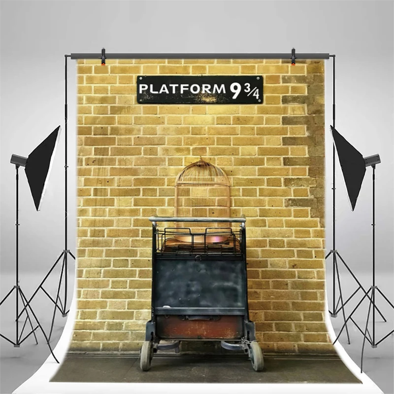 Platform 9 3/4 Backdrop Magic Birthday Decoration for Kids Party Brick Wall Door Banner Station Photography Background Props