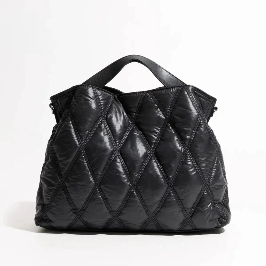 Moda Lingge pikowana rozdymkowa torba z grubej bawełny projektant wyściełane torebki damskie Casual nylonowe torby na ramię typu crossbody torba o dużej pojemności — zdjęcie 2