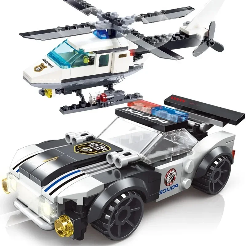 Super Police City Flugzeug Dual-Rotor Hubschrauber Berühmtes Auto SWAT Bausteine DIY MOC Klassische Modell Ziegel für Kinder Kits