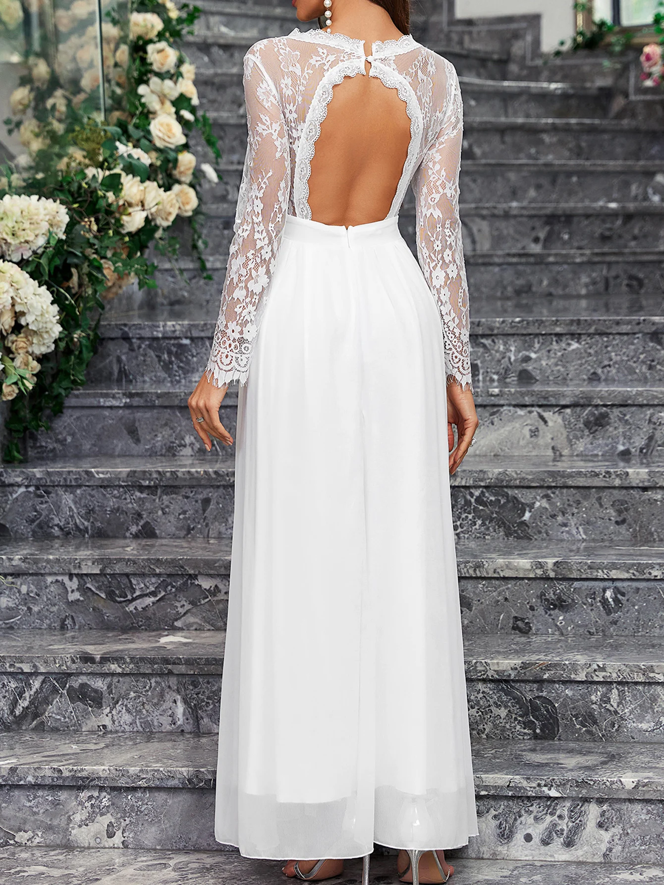 Elegant Formal Evening Dresses For Women Sexy Lace V-Neck Backless White Wedding Dress Summer Female Birthday Club Party Dress