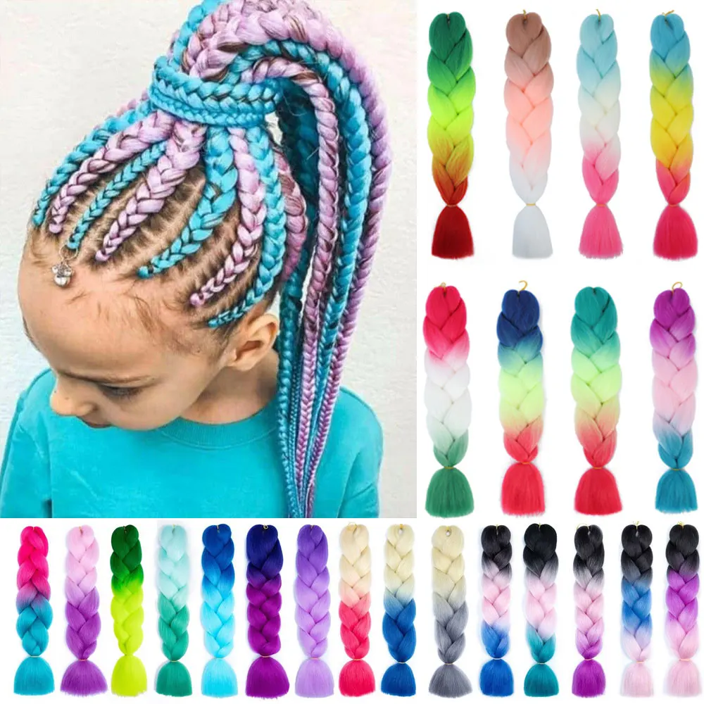 AZQUEEN-cabelo sintético trançado jumbo para mulheres, pacotes de cabelo trançado ombre, penteado DIY, azul e cinza, atacado, 24\