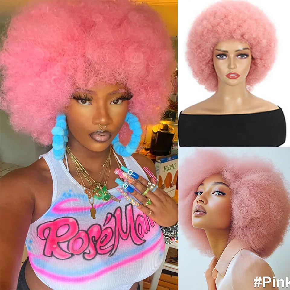 

10 "Короткие Волосы Афро Кудрявые Вьющиеся Парики С Челкой Для Чернокожих Женщин 150г Косплей Лолита Синтетический Омбер Синий Розовый blackpink Парик