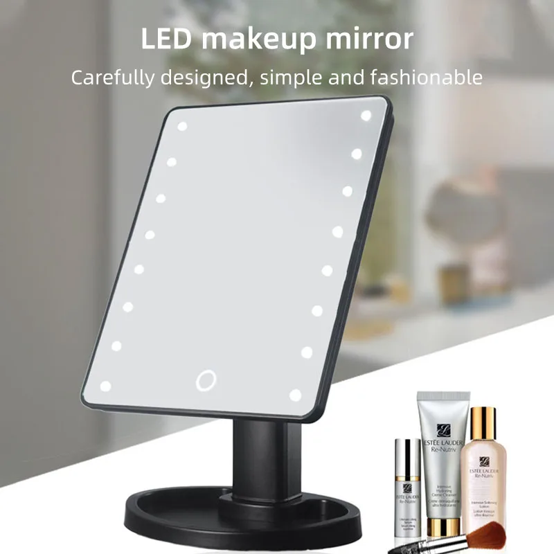 

16 lamp beads makeup mirror wash cleaning makeup mirror touch screen desktop LED light square dressing mirror student mirror