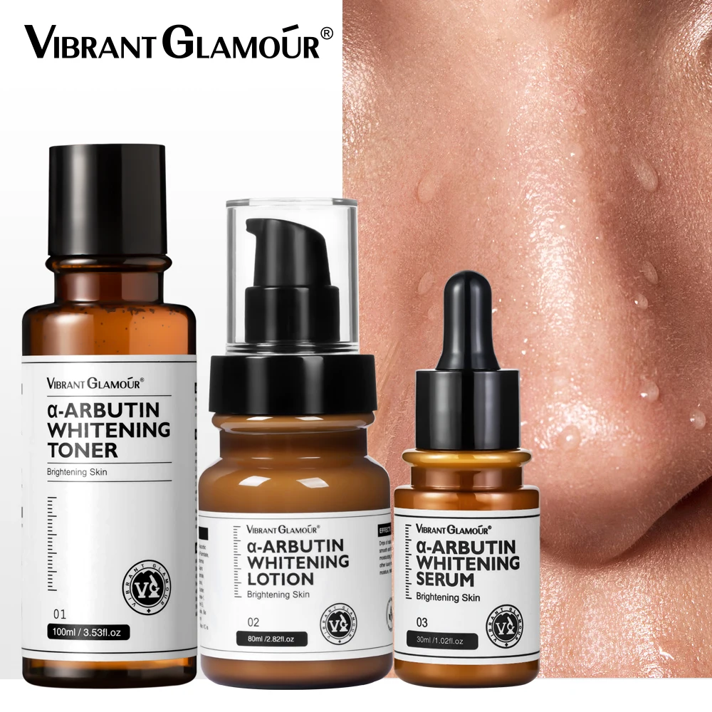 

VIBRANT GLAMOUR Arbutin Whitening Brighten Moisturizing Face Serum 3Pcs Spot Acne Marks Oil-control Anti-UV Facial Skin Care Set