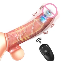 Reusable Penis Sleeves Vibrator Penis Cover Ring Silicone Dildo Extender Delay Phallus Ejaculation Cock Sex Product Men Male