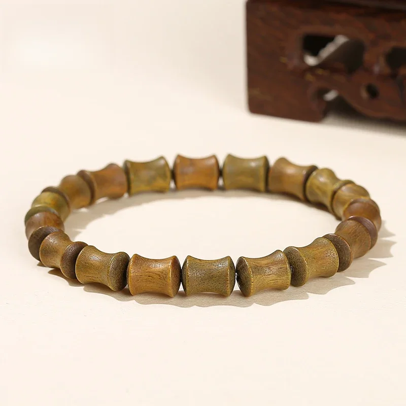 JD-Bracelet en bois naturel pour hommes et femmes, en forme de bambou, santal vert, ficelle à main vintage, bracelets commandés créatifs, cadeaux