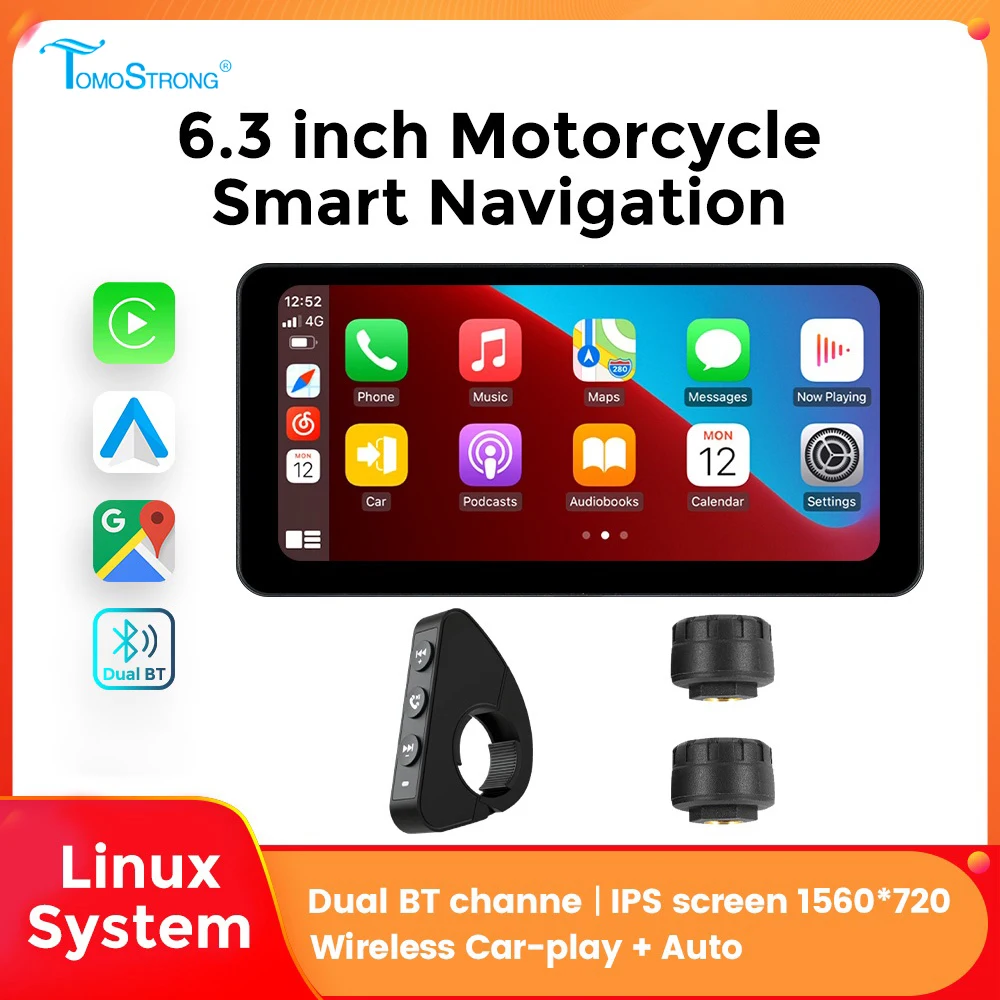 TomoStrong 6,3 "Мотоцикл Беспроводной CarPlay Android Auto SWC Навигация TPMS Монитор Универсальный Мотоцикл Навигация Водонепроницаемый