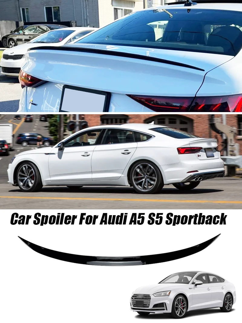 Für Audi Zubehör A5 S5 RS5 4-Türer Sportback Auto Heckdach Kofferraum Spoiler Flügel Lippe Hochglanz Schwarz Gummi – Detail 1