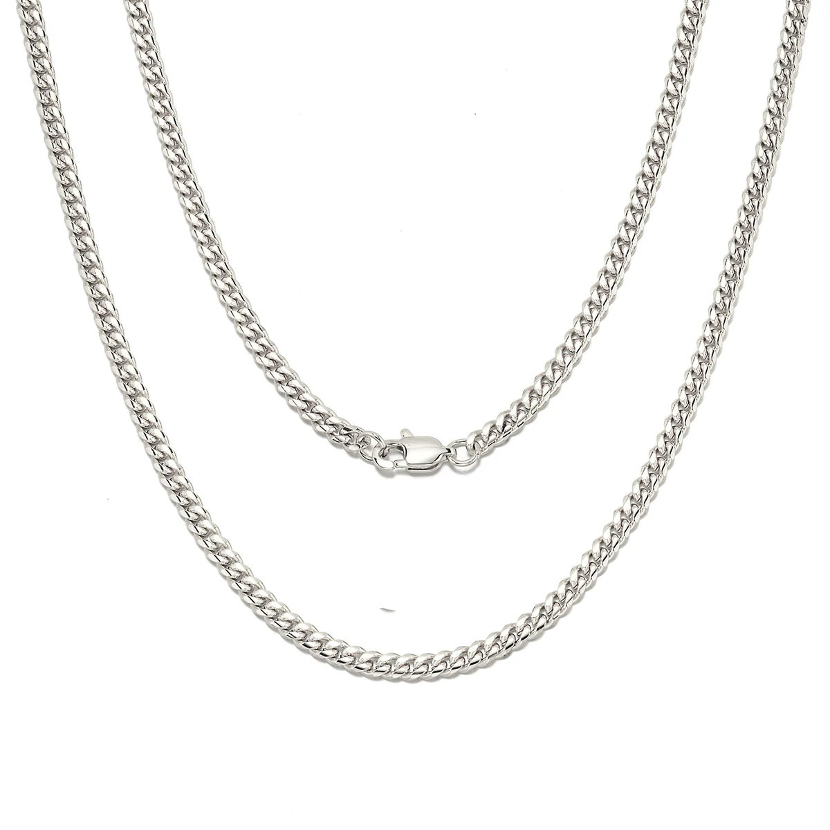

4mm Silvery Stainless Steel Cuban Link Chain Necklace Bracelet for Men 7.5-30 Inch Adjustable Hip Hop Jewelry Gift