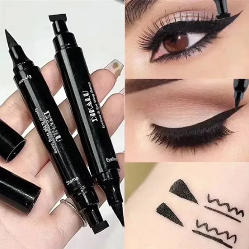 Crayon Eyeliner Liquide Imperméable à vaccage Rapide, Tampon de Maquillage, Stylo Sceau, 2 en 1
