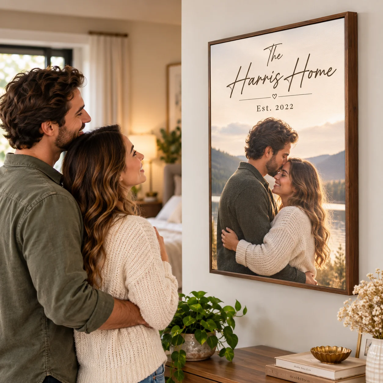 Custom Photo Wall Art Wooden Framed Canvas Painting Personalized Customized Picture Upload Your Own Image Gift for Famil