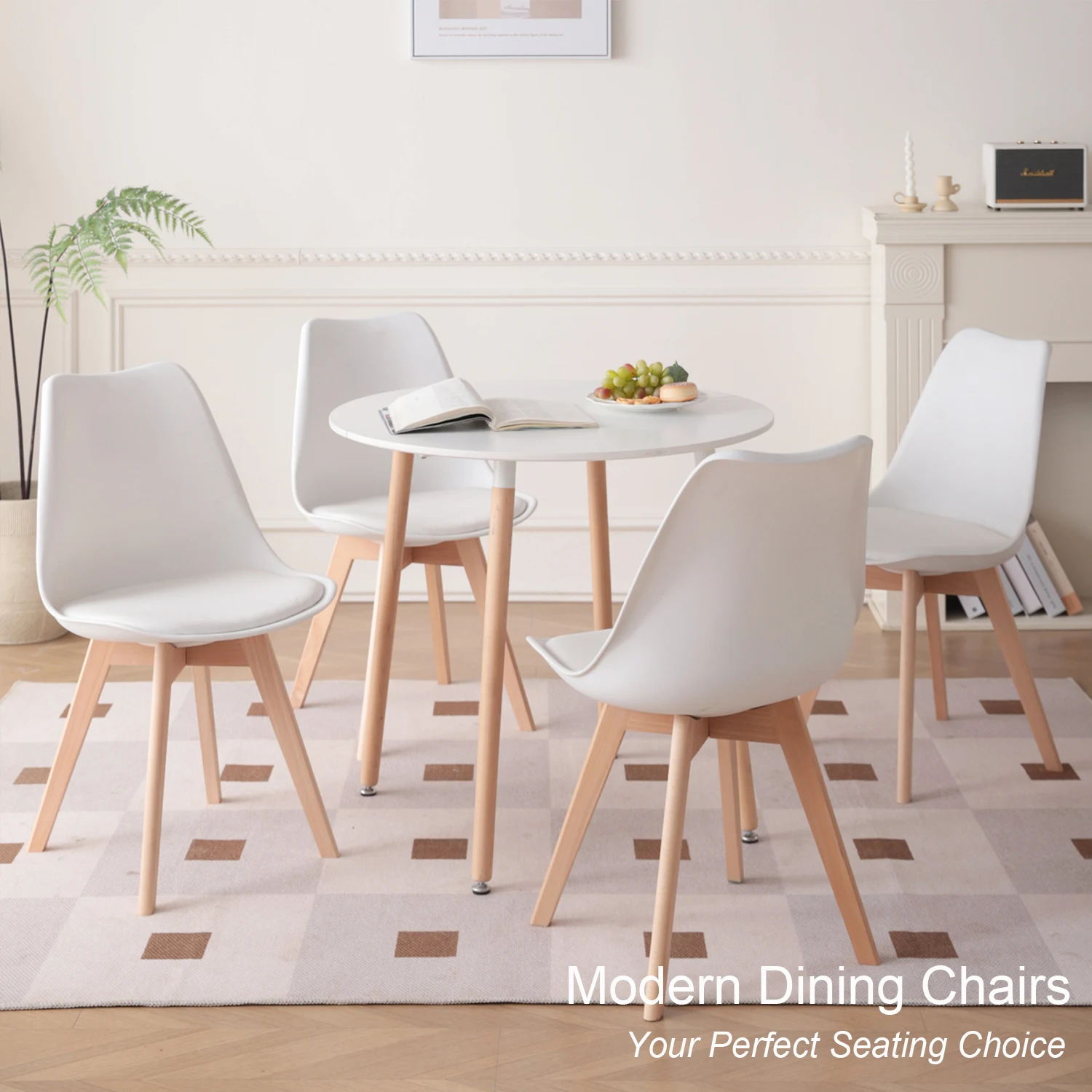 Set mit 4/6 Esszimmerstühlen aus der Mitte des Jahrhunderts, moderner Stil, Kunststoff, DAW-Schale, Esszimmerstuhl, Loungesessel mit Holzbeinen für die Küche – Detail 2