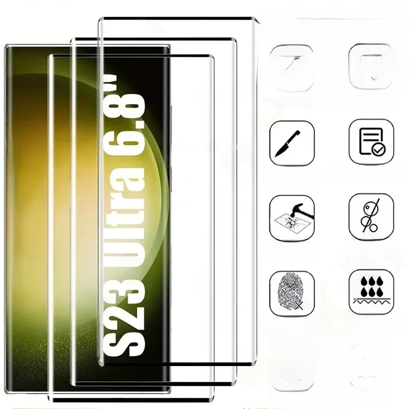 3 sztuki szkła hartowanego do Samsung Galaxy S23 S22 S21 Ultra S24 Ultra S9 S8 Note 20 10 Zakrzywione ochraniacze ekranu 3D zapobiegające odciskom palców — zdjęcie 2
