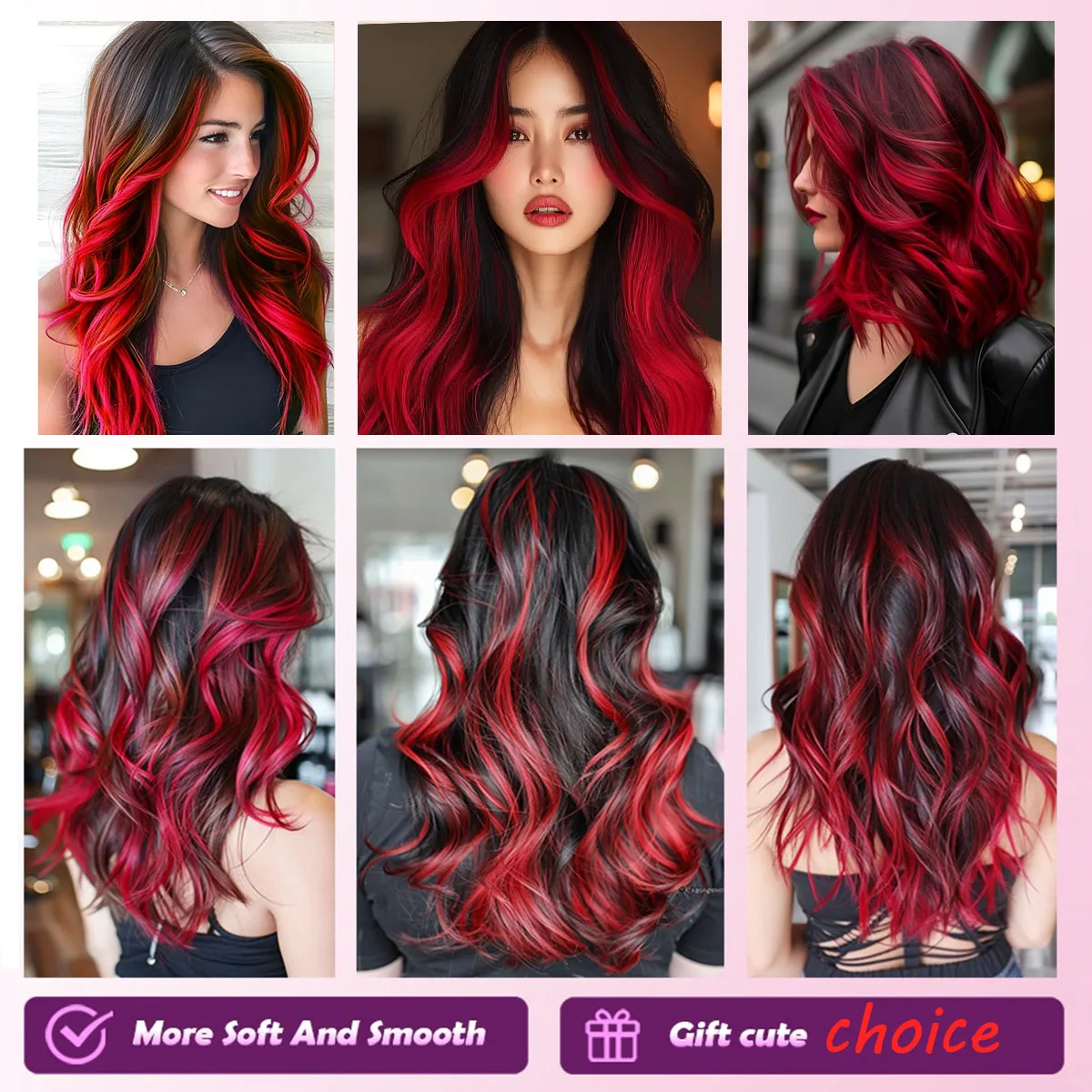 Tape-In Hair Extensions 100% Remy Human Hair Straight Red Highlight Color Add Hair Color&Length&Volume or Cosplay  50g/Pack