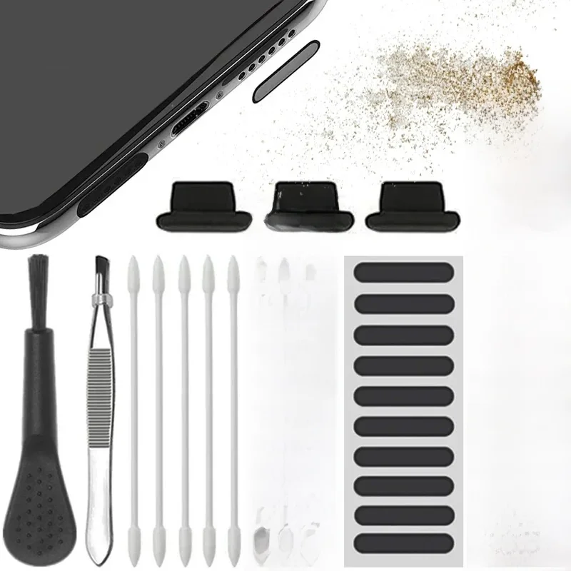 66 SZTUK Wtyczka przeciwpyłowa Głośnik do telefonu Naklejka z siatki przeciwpyłowej Uniwersalna do iPhone'a 16 Typ C Micro USB Zestaw do czyszczenia portu ładowania — zdjęcie 2