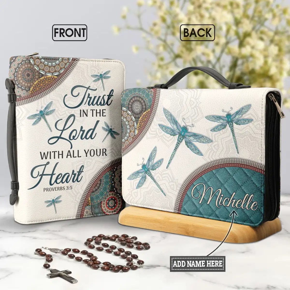 Bible Verse Printed Leather Bible Cover Case Women's Bible Verse Bag Dragonfly Design Lightweight Church Bible Storage Bags 2023