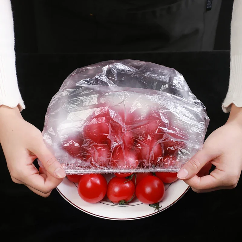 100-częściowa plastikowa osłona na żywność Elastyczne pokrywki na miskę Kuchenna owijka na świeżość Plastikowe nakrętki Naczynia kuchenne Kuchnia — zdjęcie 2