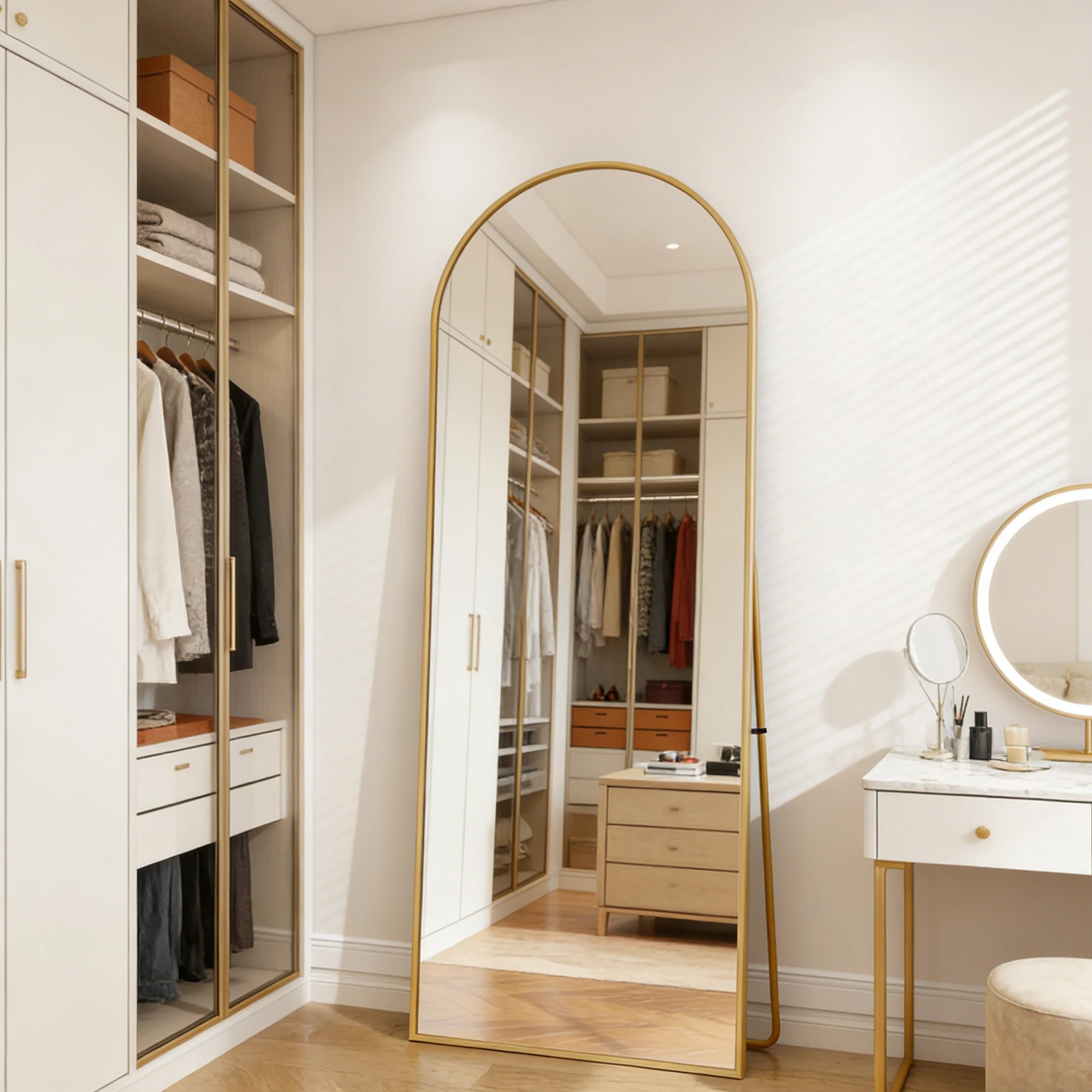 Miroir pleine longueur, 162x53 cm, miroir de sol bombé avec cadre en aluminium, miroir sur pied, grand miroir mural pour chambre