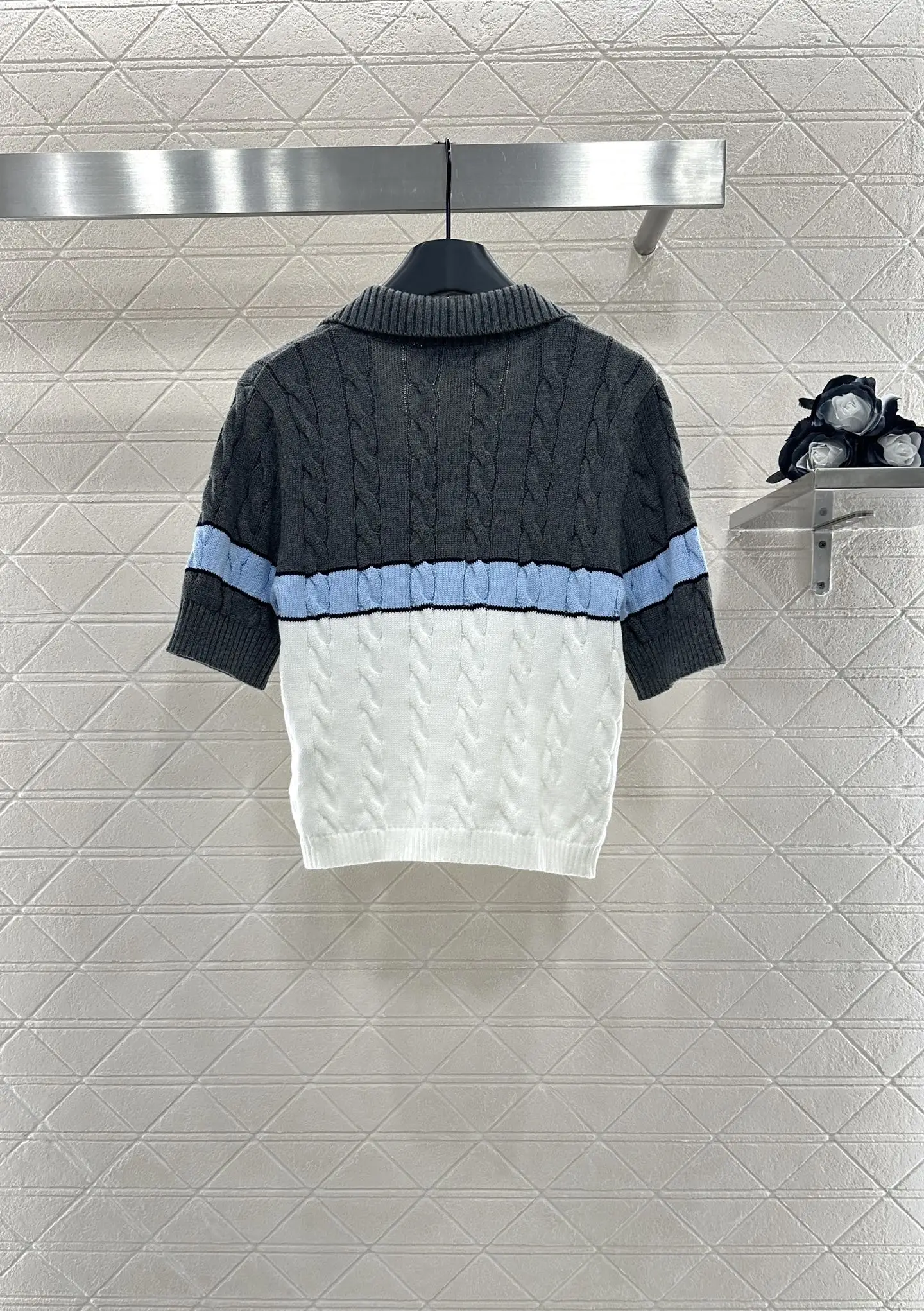 

New Lapel Color Block Zipper Bow Strap Design Exquisite Temperament Micro-elastic Fashion Sweater