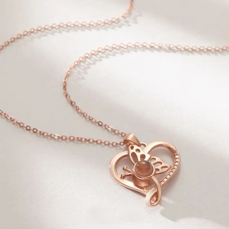 925 Sterling Silver Projection Custom Personalized Photo Projection Necklace Heart Butterfly Pendant Necklace for Women Jewelry