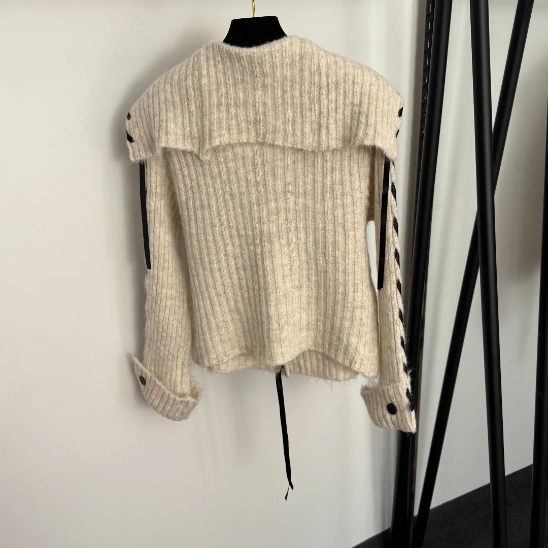 

2025 Embroidered Nautical Collar Cardigan, Women‘s Long Sleeve Knit Open Front Sweater - Cozy Fall Layering Piece