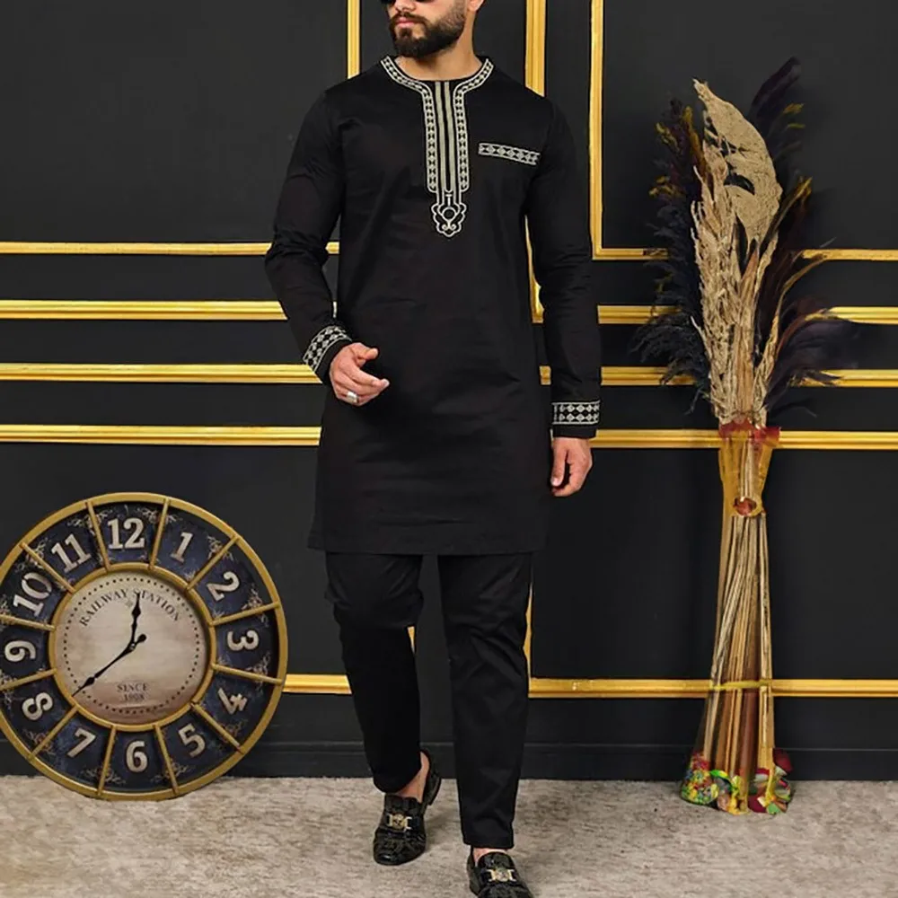 2024 New In African Men\'s Traditional Clothing 2pcs Dashiki Ethnic Outfit Full Set Boubou Style Designer Elegant Suit For Men