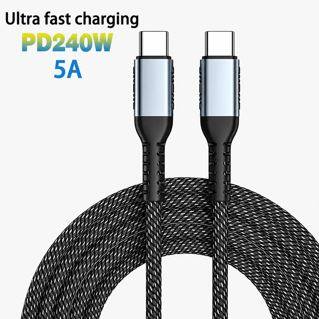 240W USB-C zu USB-C Schnellladekabel PD 3.1 5A E-Marker Chip Nylon-Ummanteltes Typ-C Ladekabel für Laptop Tablet Smartphone