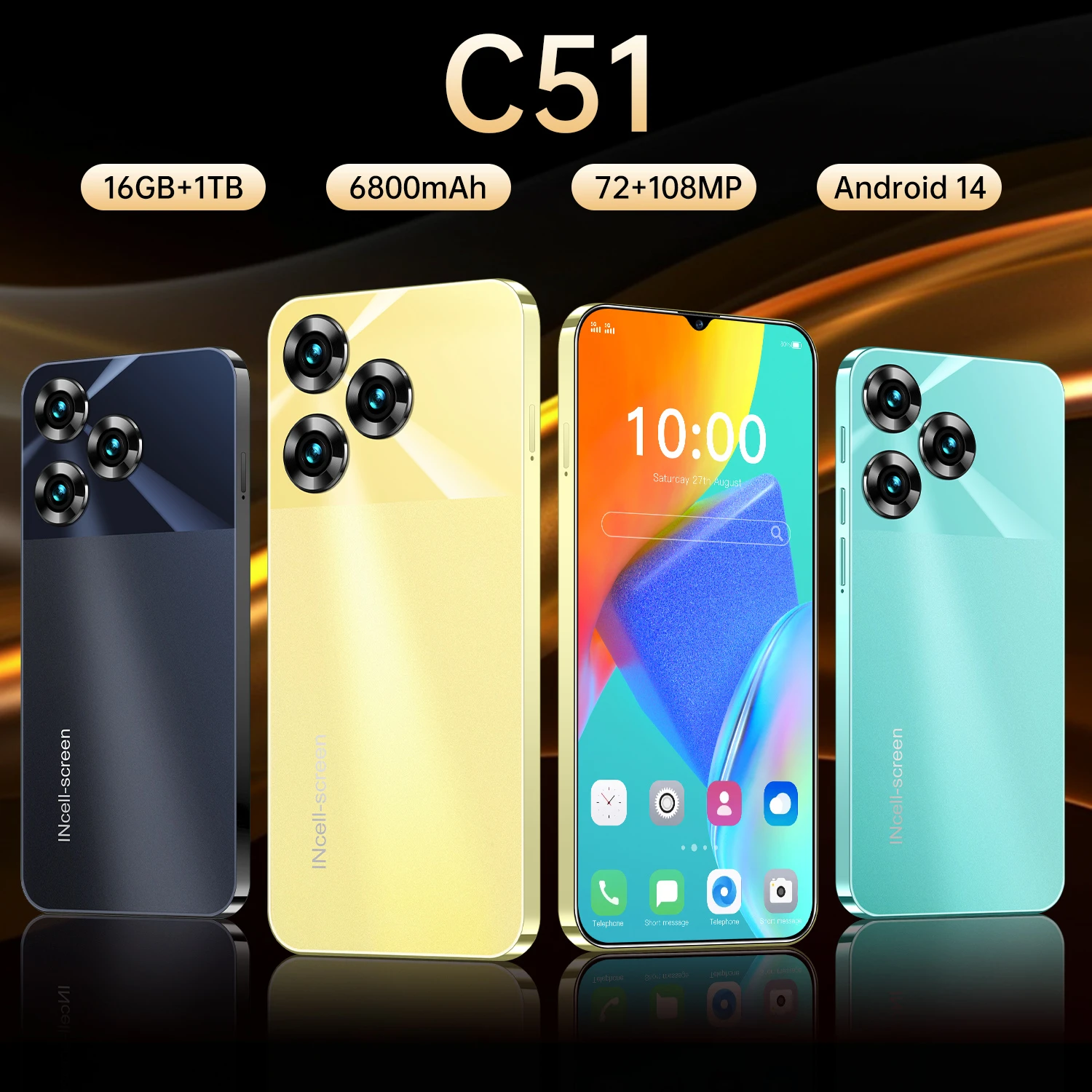 2024 New C51 Smartphone 6.8 inch Full Screen 4G/5G Cell Phone 16TB+1TB 6800mAh Mobile Phones 108MP Global Version Celulares