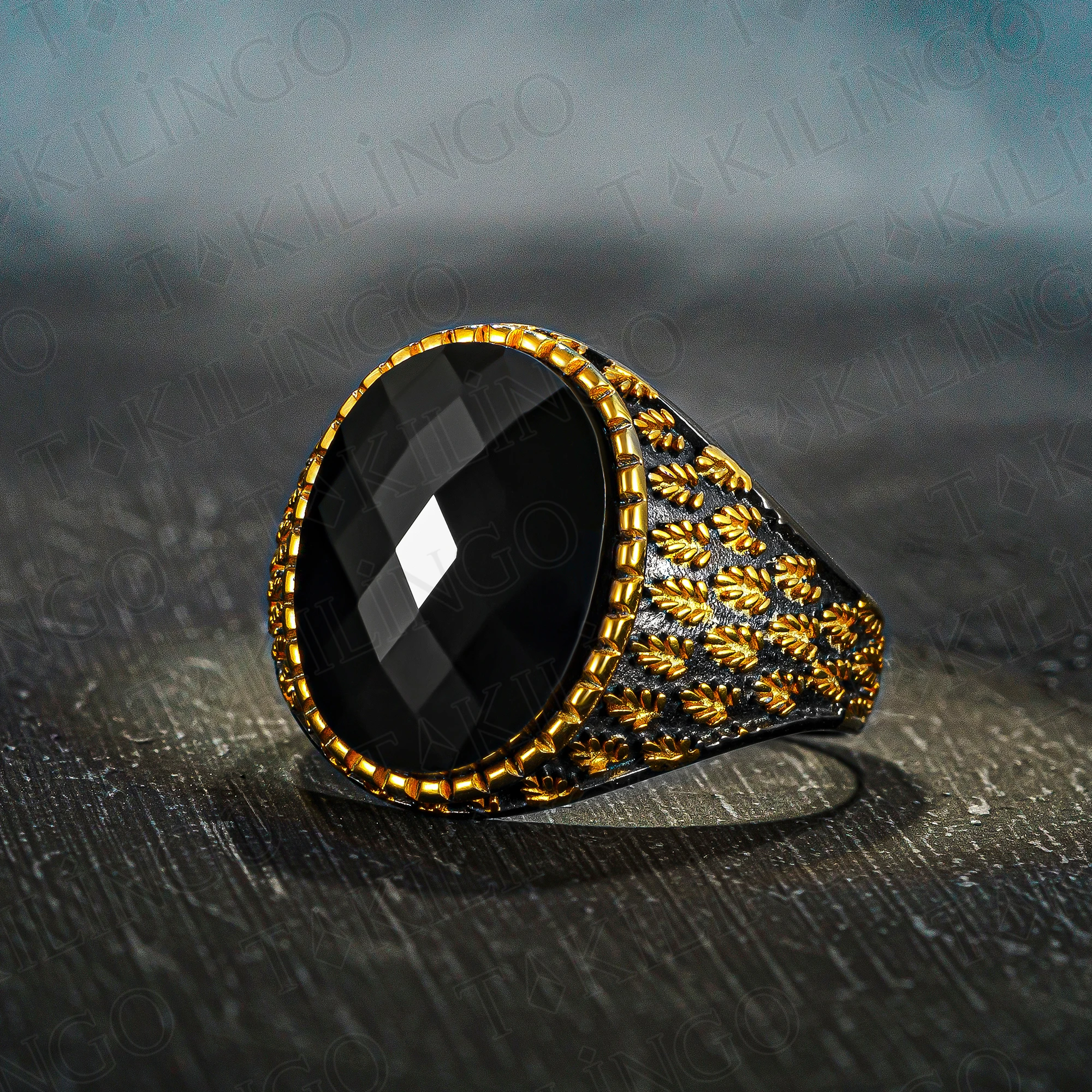 

Gold-Plated Stamped Solid 925 Sterling Silver Black Rhodium Plated Tree Motif Black Zircon Stone Men's Ring HighQuality Jewelery