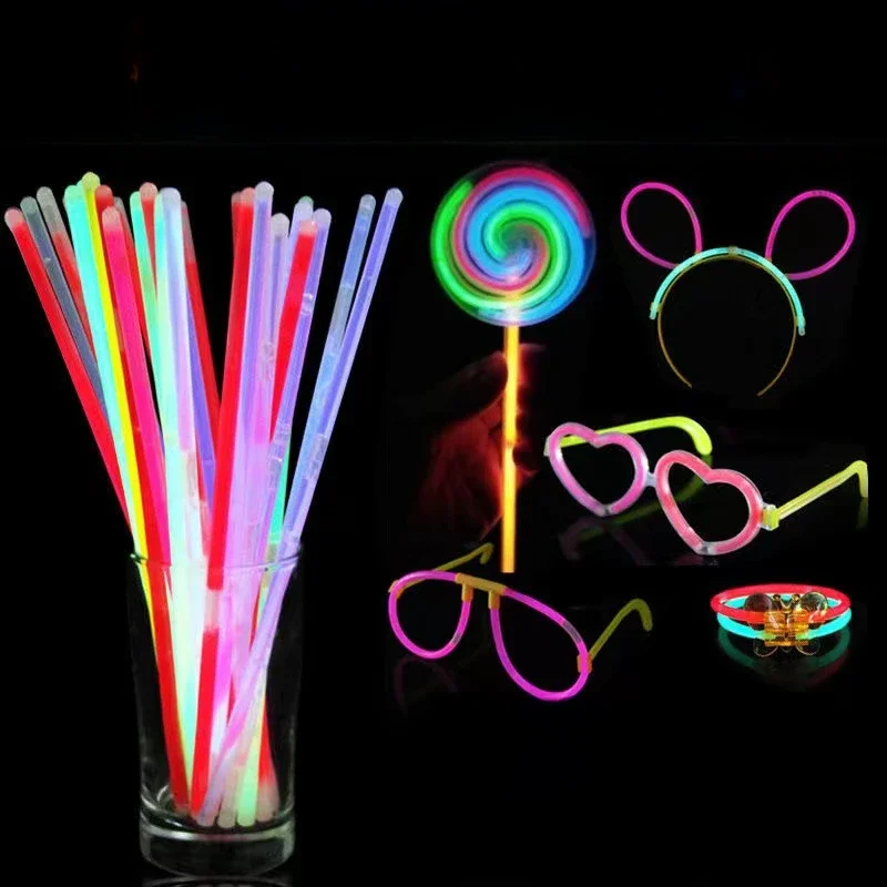 100 pièces 20cm bâtons lumineux bricolage Concert scène spectacle accessoire Fluorescent créatif nuit lueur Bracelets