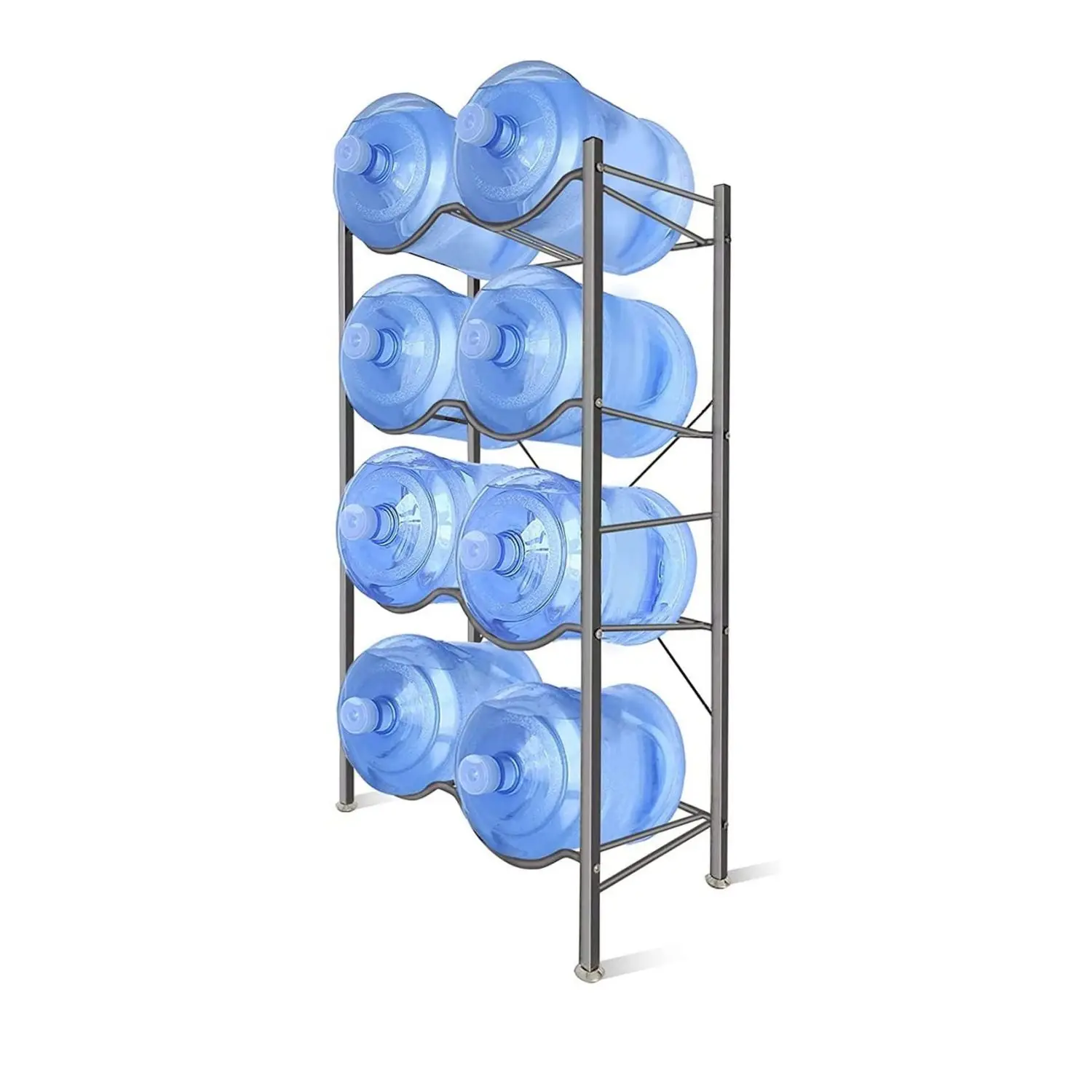 4 Tier, Water Bottle Holder 8 Bottles of 5 Gallons Shelf Heavy Duty Water Bottle Stand Storage Easy To Assemble Silver