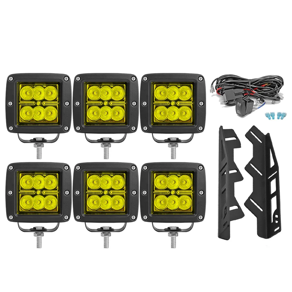 6pcs Led Work Spotlights Headlights With Mounting Bracket  Work Light Spot Flood Offroad Car Lights Universal for Pickup Truck