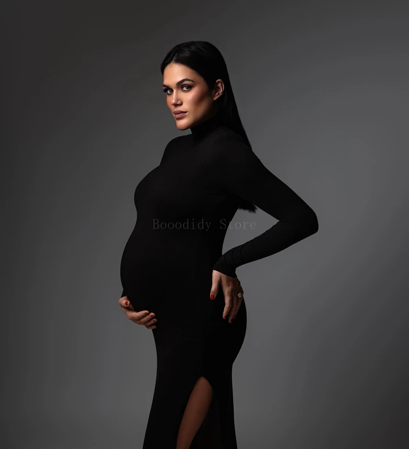 Maternity Dresses Stylish Maternity Gown with Elegant Round Neckline Perfect for Pregnancy Photoshoots