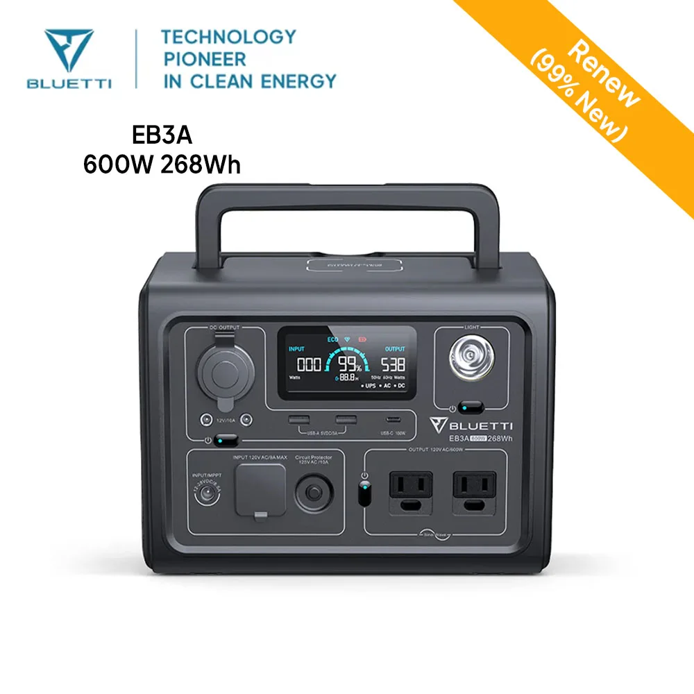 【RENOVO 】 Central eléctrica portátil BLUETTI EB3A | Solución energética compacta y eficiente de 600 W y 268 Wh para uso doméstico y al aire libre