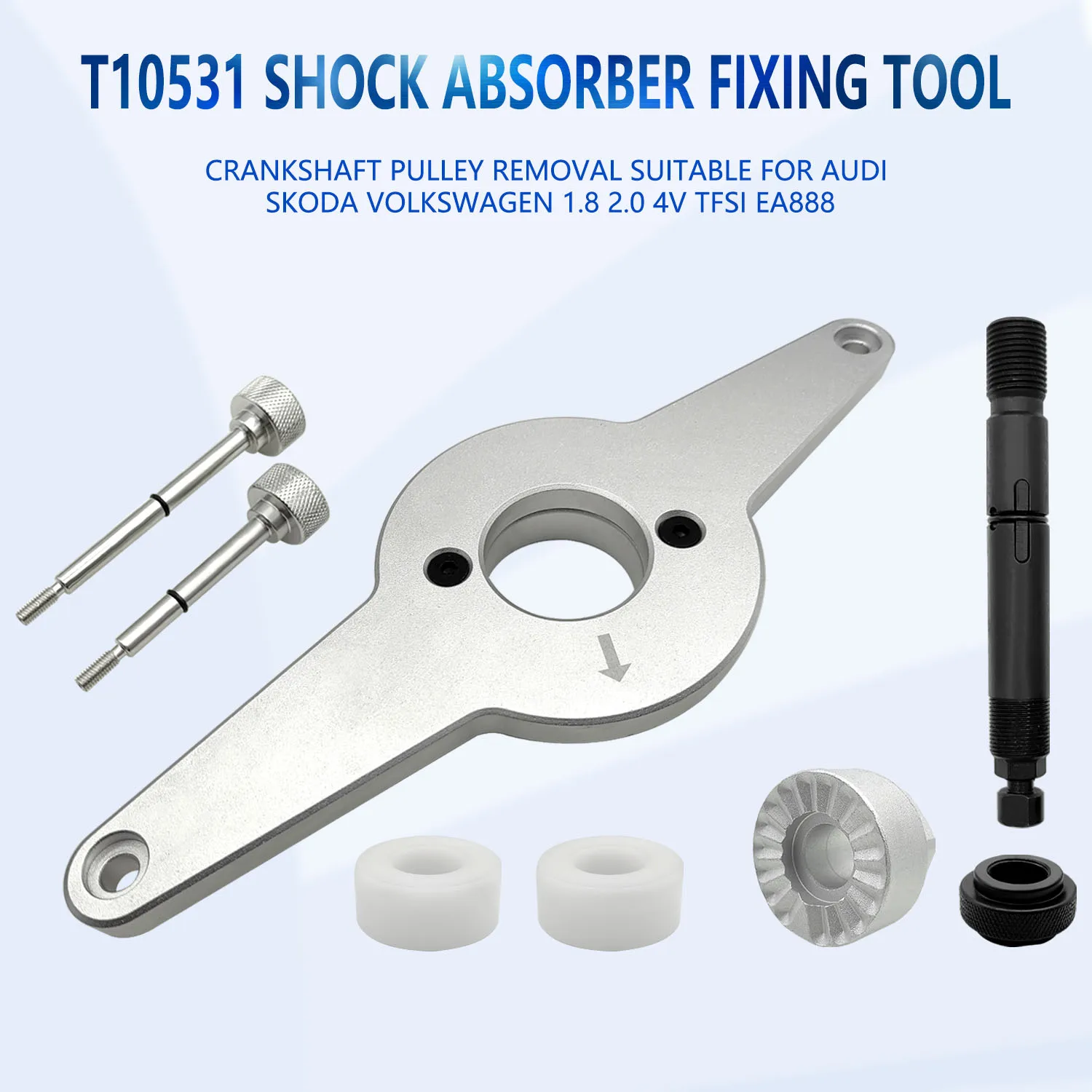 T10531 Shock Absorber Fixing Tool Crankshaft Pulley Removal Suitable for Audi Skoda Volkswagen 1.8 2.0 4V TFSi EA888