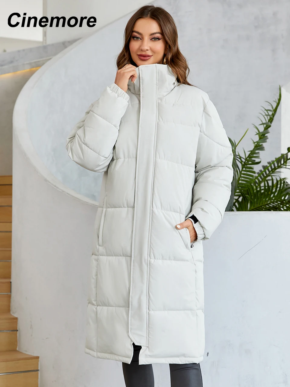 Cinemore-Doudoune longue à capuche pour femme, manteau chaud, parkas unisexes, vêtements féminins à la mode, hiver 2023