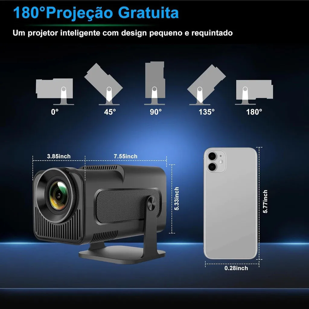 Projetor Smart HY 320 Mini Preto Original Android 13.0 Full 4K HD Bluetooth Wi-Fi