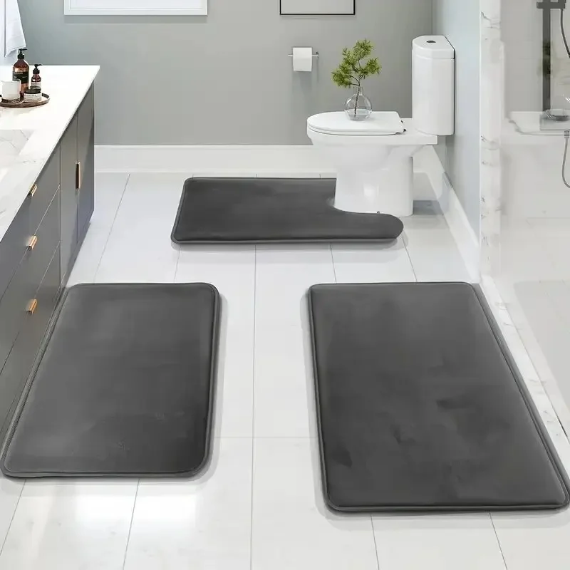 Dreiteilige Toilette, Bade-Bodenmatte, Duschmatte, saugfähige Badematte, rutschfester Teppich, weich und bequem, Waschküche.