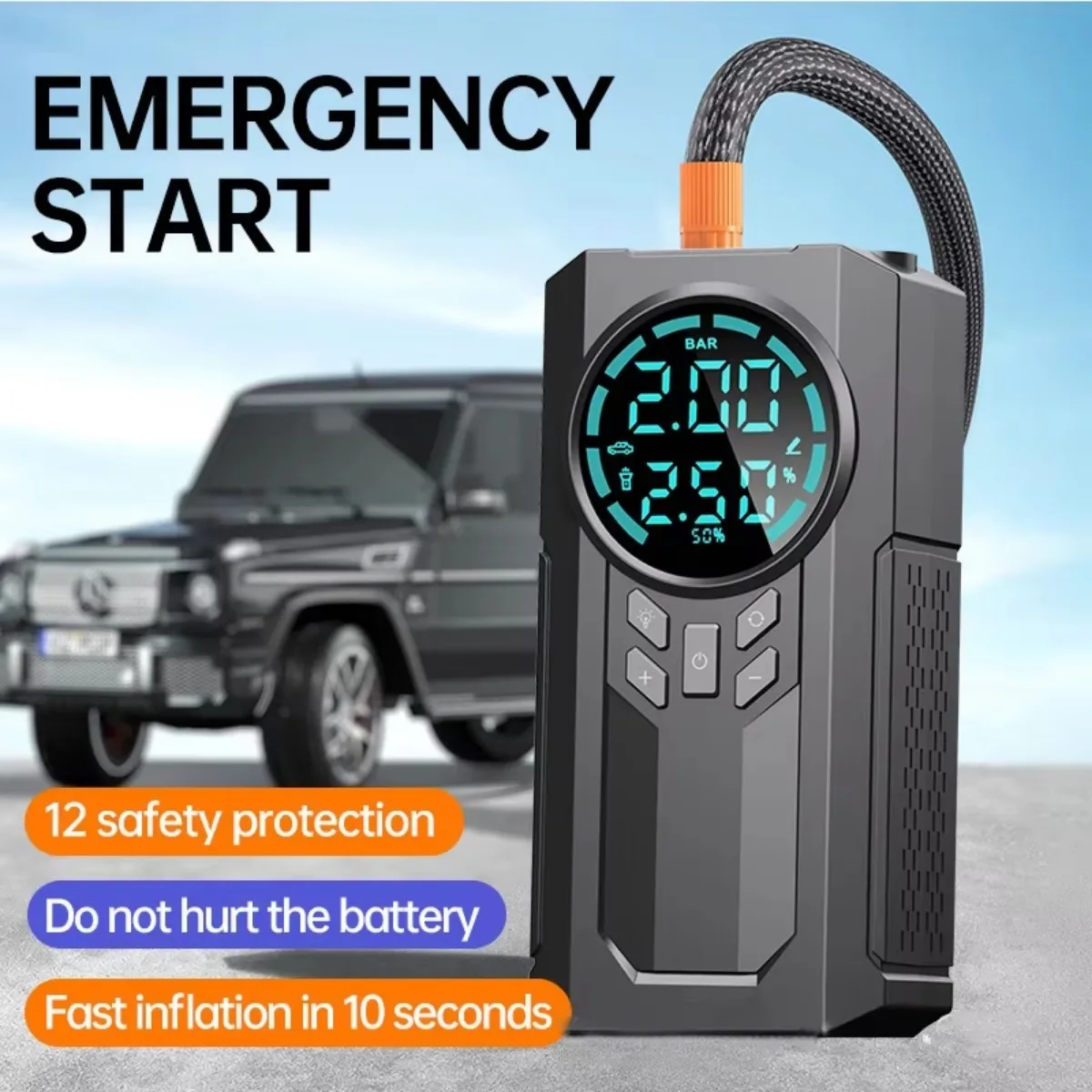 4 in 1 Car Jump Start Air Compressor 8400mAh Power Bank Portable Battery Booster Digital Tire Inflator with DC Cigarette Lighter