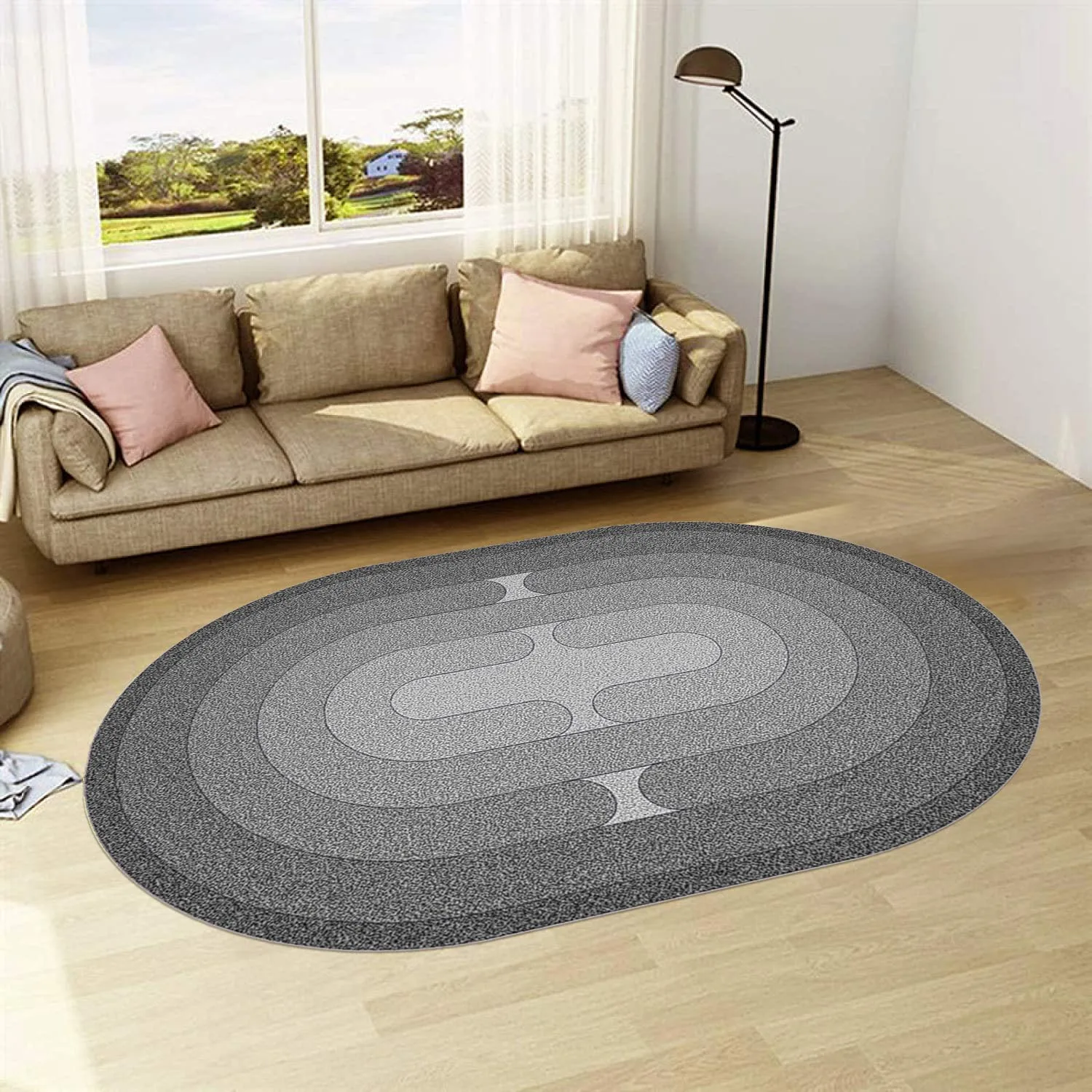 

Gray Design No Name Rug, Oval Rug, Round Rug, Entrance Rug, Shaped Carpet, For Living Room, Area Rug, Shaped Mat