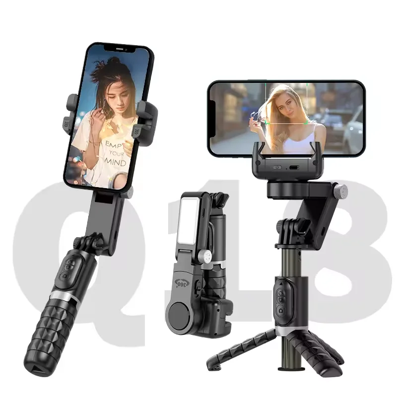 Roreta Desktop Following the shooting Mode Gimbal Stabilizer Selfie Stick Tripod with Fill Light for Cell Phone Smartphone